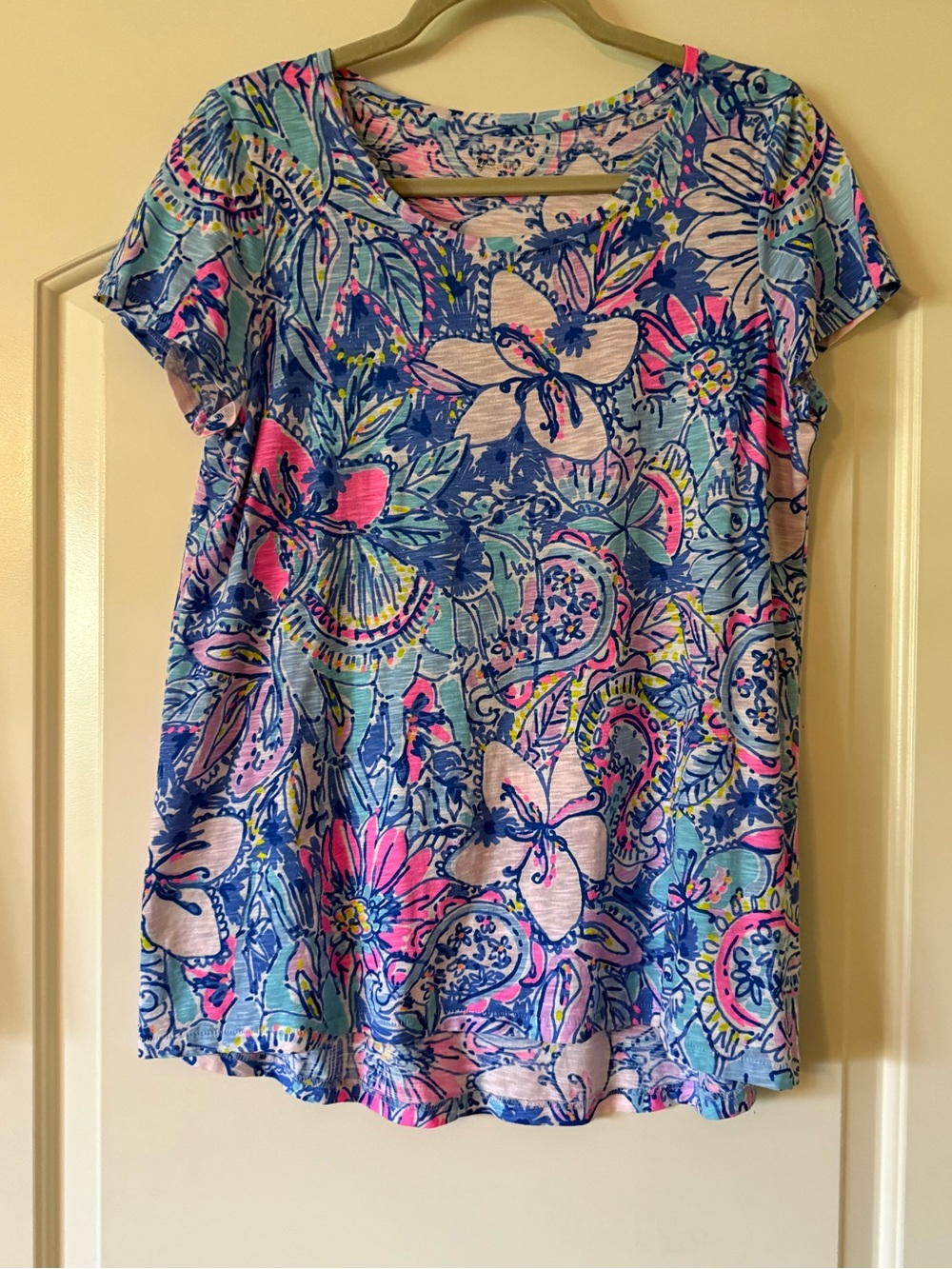 Lilly Pulitzer Short Sleeve Floral Tee - Blue, Pink & Yellow
